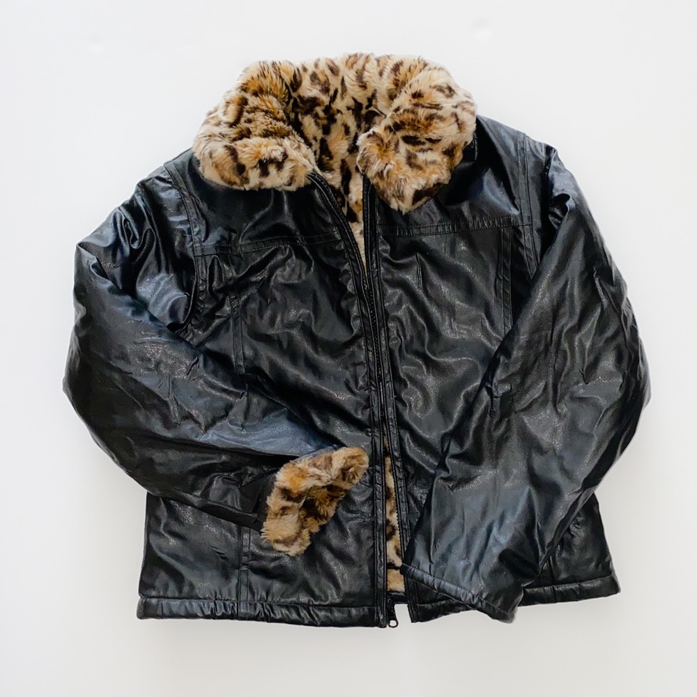 Copper Key‎ Faux Leather Cheetah Fur Jacket